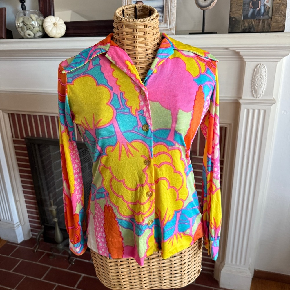 70’s Alice Stuart mod colorful hippie vintage button shirt
